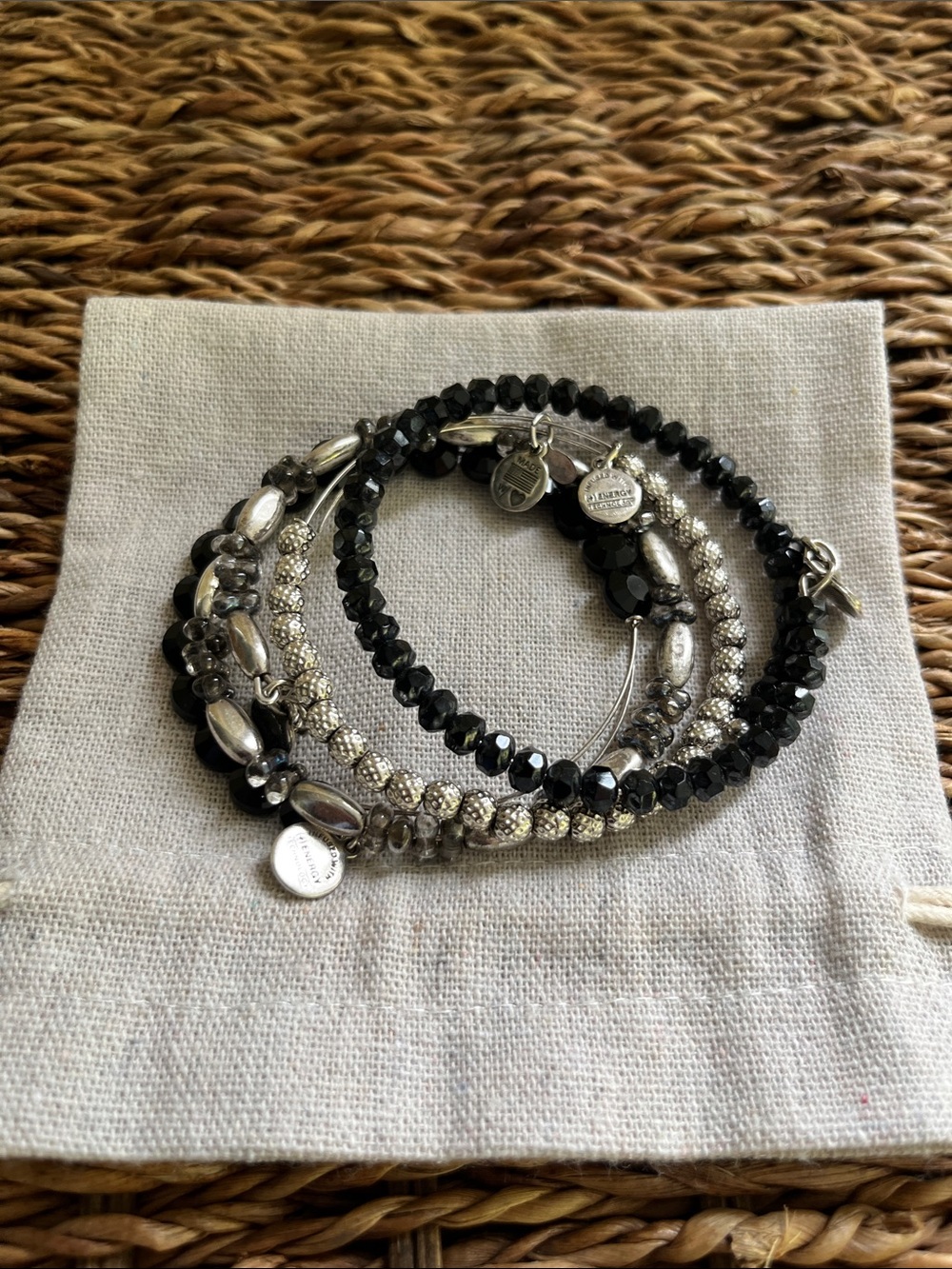 Alex and Ani Set of Black and Silver Women’s Beaded Bracelets